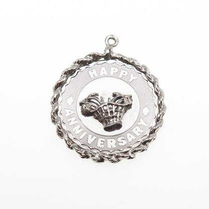 925 Sterling Silver Vintage Happy Anniversary Charm Pendant