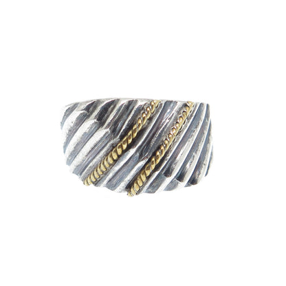 925 Sterling Silver 2-Tone Vintage Mexico Modernist Oxidized Ring Size 6.75