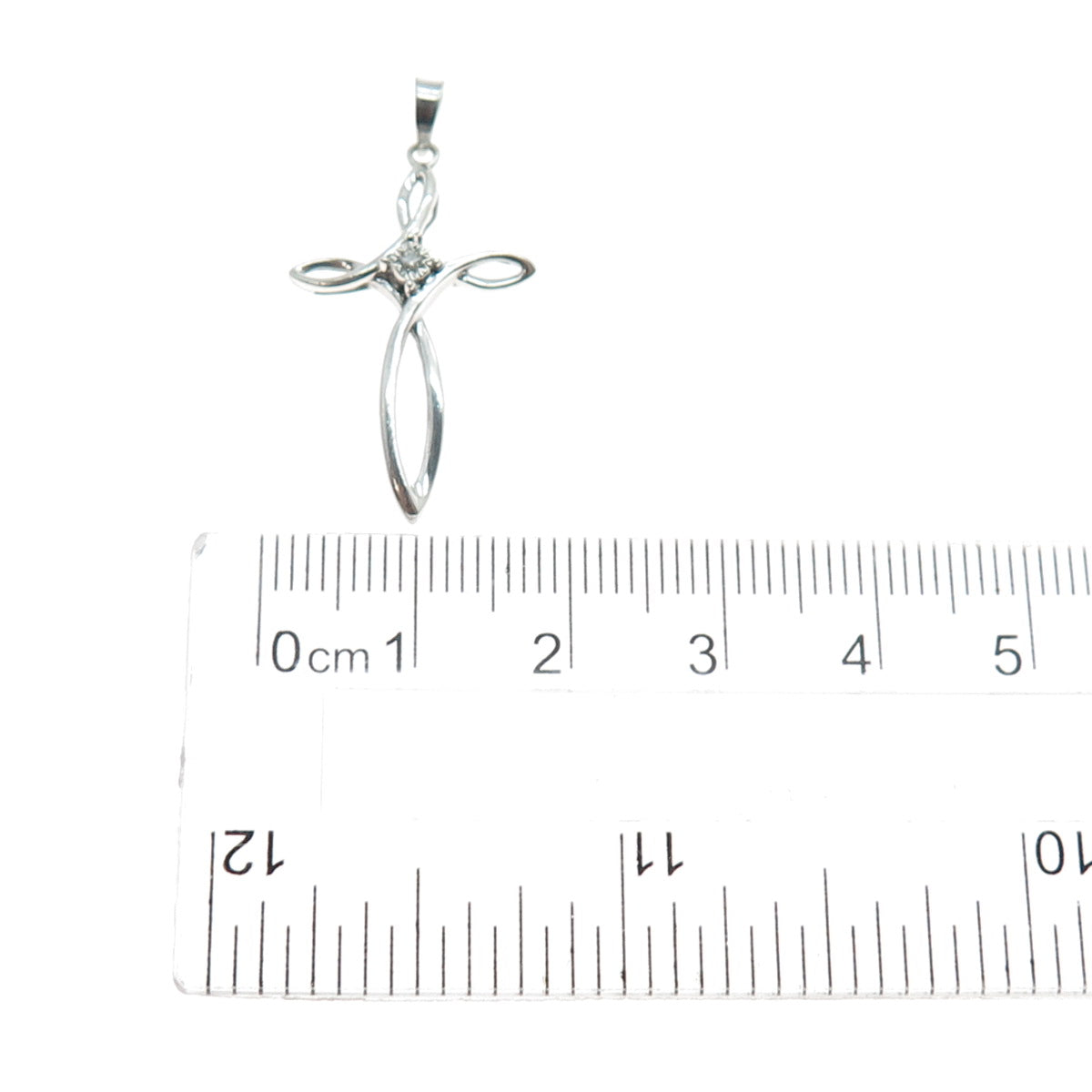 925 Sterling Silver Real Round-Cut Diamond Cross Charm Pendant