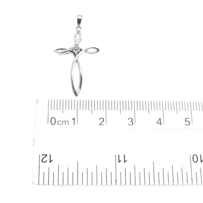 925 Sterling Silver Real Round-Cut Diamond Cross Charm Pendant