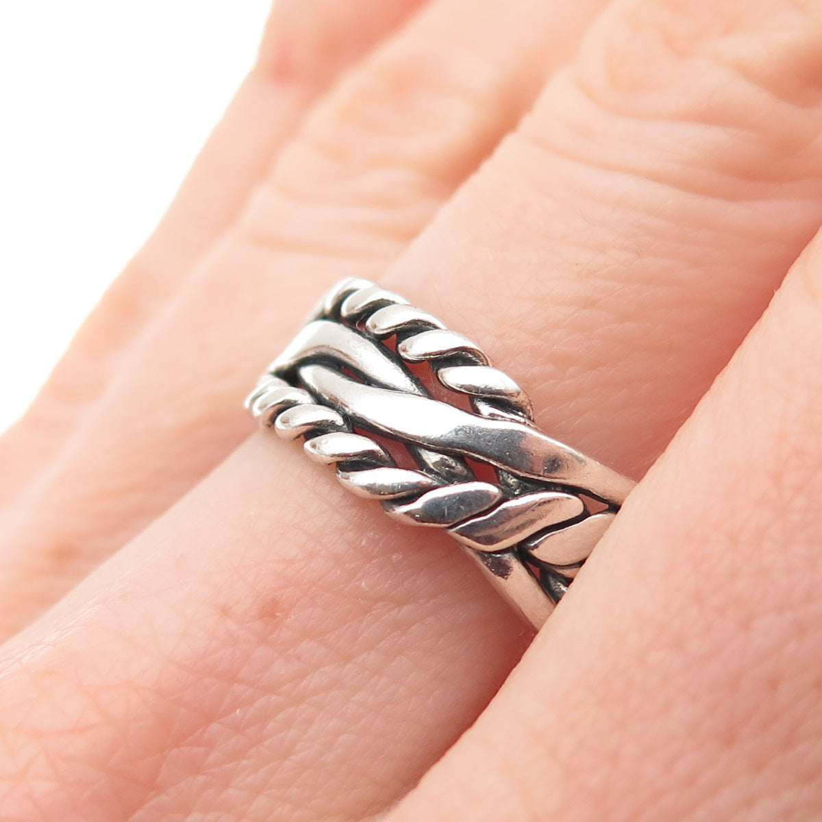 925 Sterling Silver Vintage Woven Oxidized Ring Size 8.25