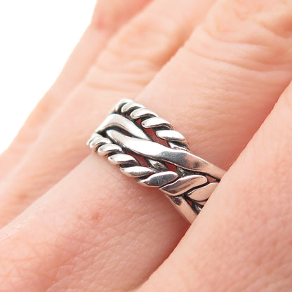 925 Sterling Silver Vintage Woven Oxidized Ring Size 8.25