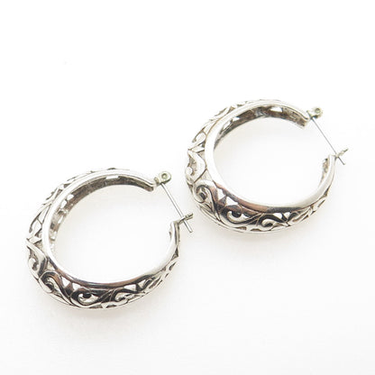 925 Sterling Silver Vintage Heart Scroll Hoop Earrings