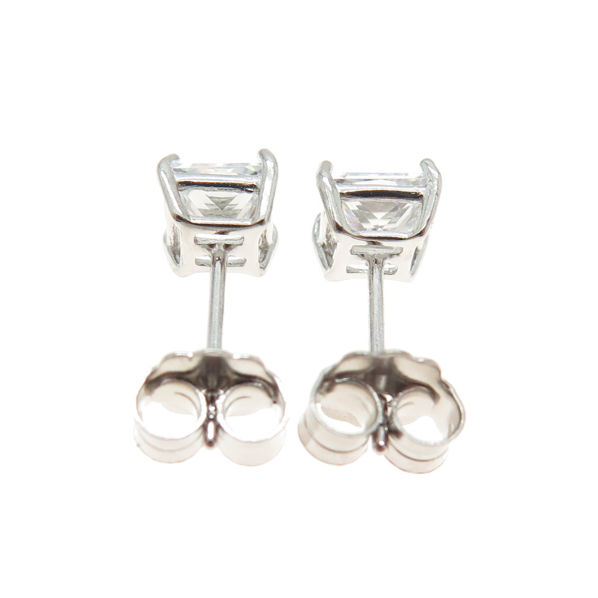 925 Sterling Silver Princess-Cut Shaped White C Z Stud Earrings