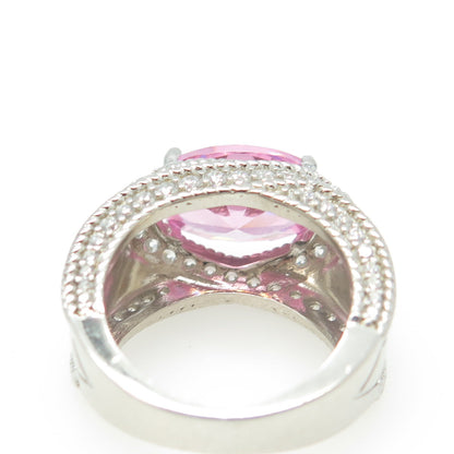 925 Sterling Silver Oval & Round-Cut Pink & White C Z Ring Size 7.25