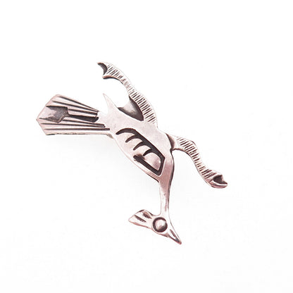 Old Pawn 925 Sterling Silver Vintage Southwestern Roadrunner Tribal Pin Brooch