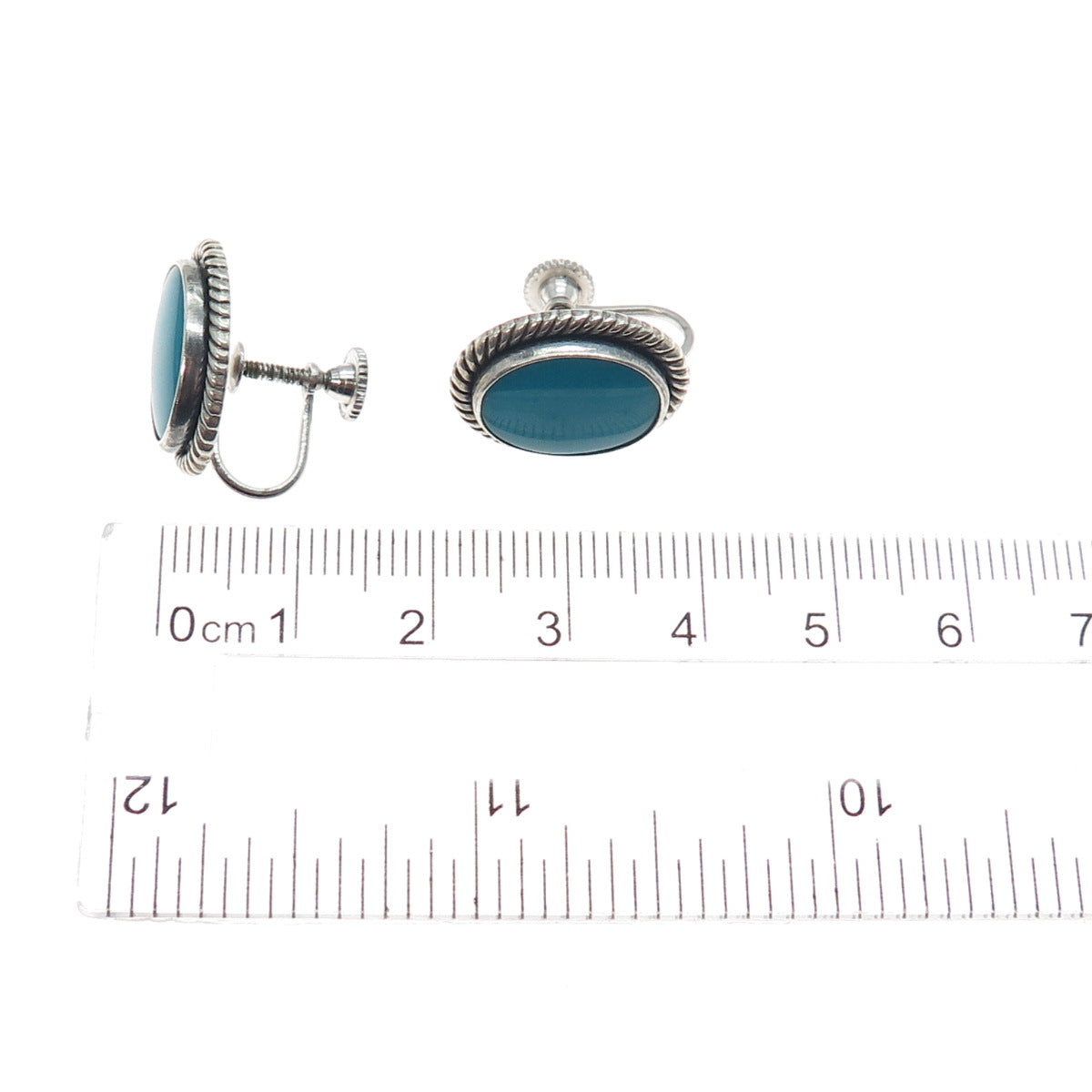 Old Pawn 925 Sterling Silver Vintage Bisbee Turquoise Tribal Screw Back Earrings