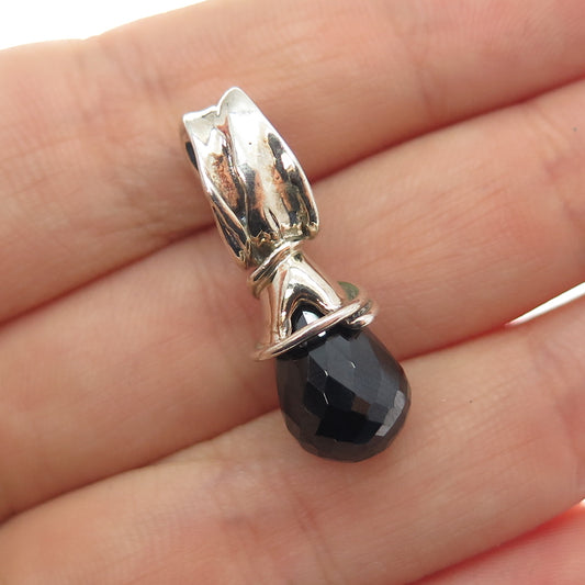 HAGIT GORALI 925 Sterling Silver Vintage Real Black Onyx Modernist Charm Pendant