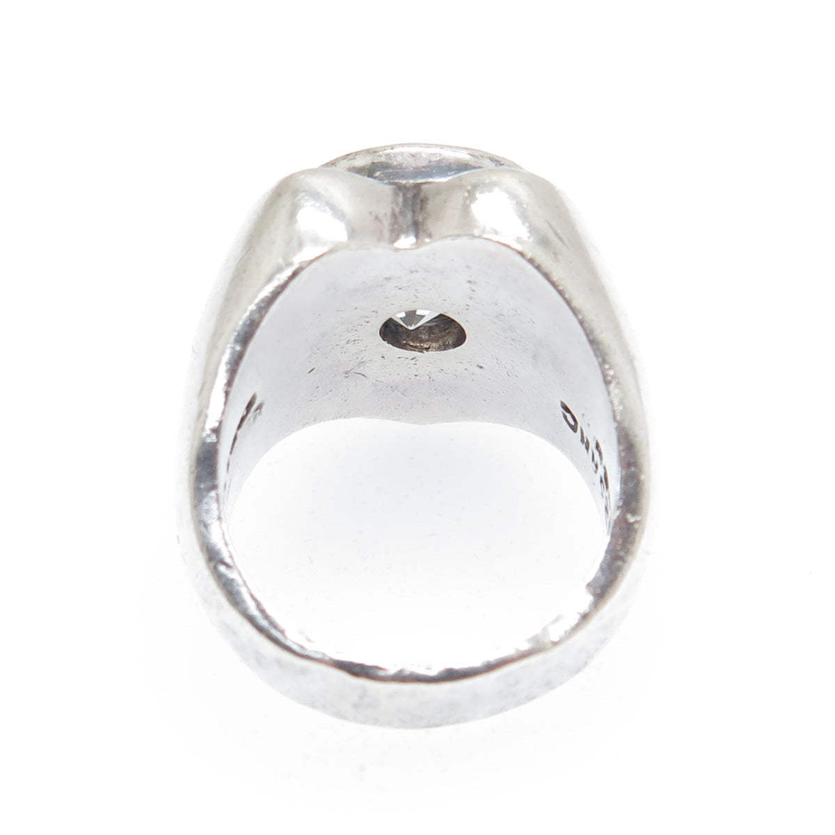 925 Sterling Silver Vintage Mexico Round-Cut C Z Modernist Heart Ring Size 6.5