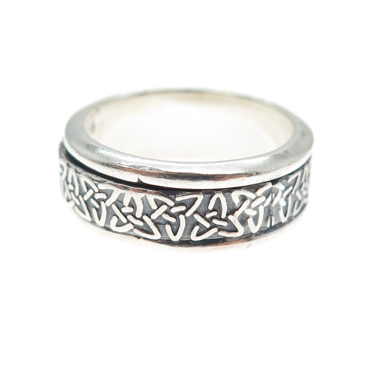 925 Sterling Silver Vintage Mexico Trinity Rotating Band Oxidized Ring Size 8.25