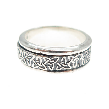 925 Sterling Silver Vintage Mexico Trinity Rotating Band Oxidized Ring Size 8.25
