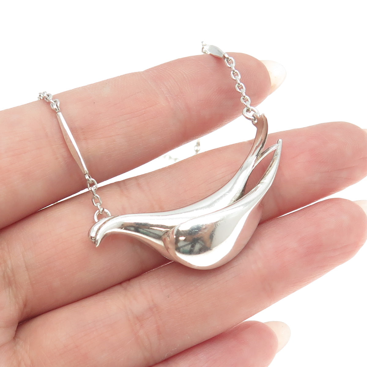 ALFRED KARRAM 925 Sterling Silver Vintage Modernist Dove Chain Necklace 14"