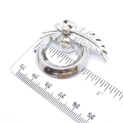 925 Sterling Silver Antique Van Dell Leaf Bow Circle Pin Brooch