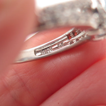 Sun 925 Sterling Silver Real Blue Topaz & C Z Ring Size 7