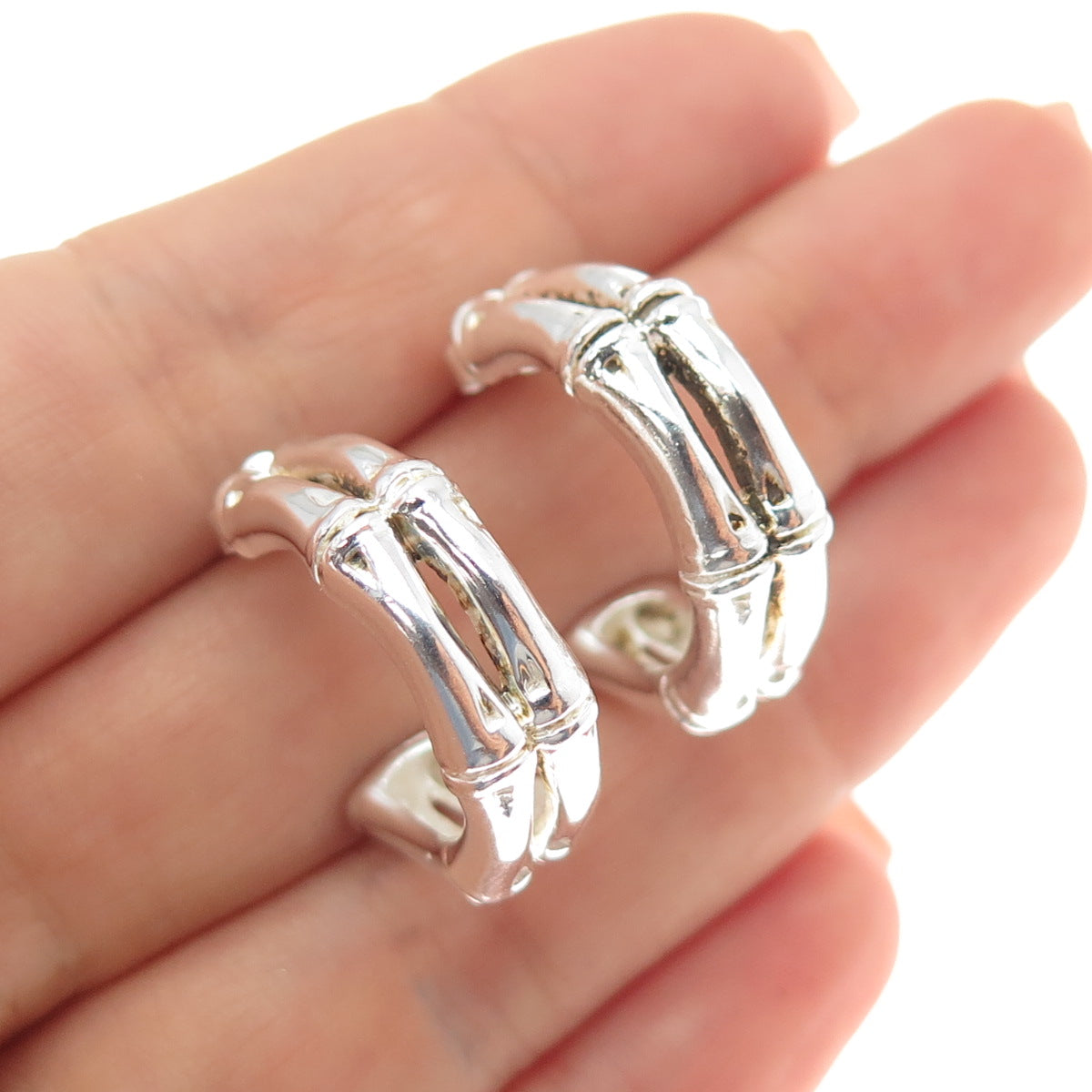ECCLISSI 925 Sterling Silver Vintage Bamboo Hoop Earrings