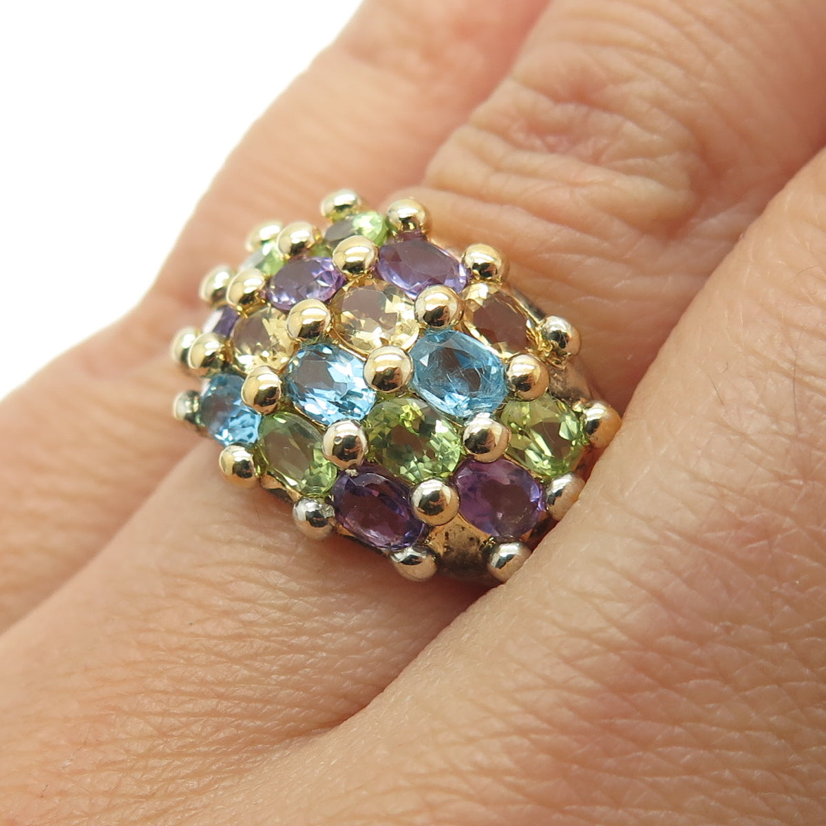 925 Sterling Gold Plated Vintage Amethyst Citrine Peridot Topaz Ring Size 6.25