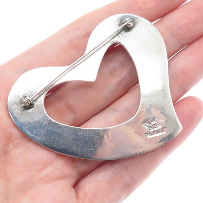 925 Sterling Silver Vintage Mexico Modernist Open Heart Pin Brooch