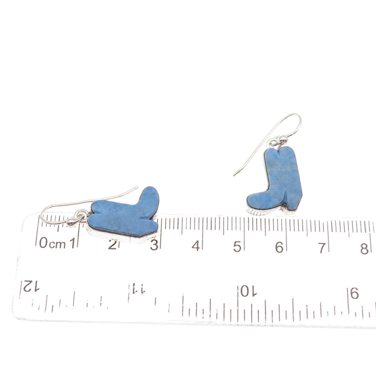 Old Pawn Sterling Silver Vintage Southwestern Lapis Cowboy Boots Dangle Earrings