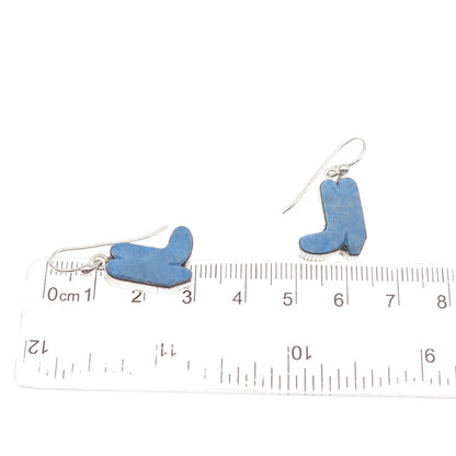 Old Pawn Sterling Silver Vintage Southwestern Lapis Cowboy Boots Dangle Earrings