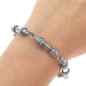 925 Sterling Silver Vintage Modernist Bar Link Oxidized Bracelet 7.25"