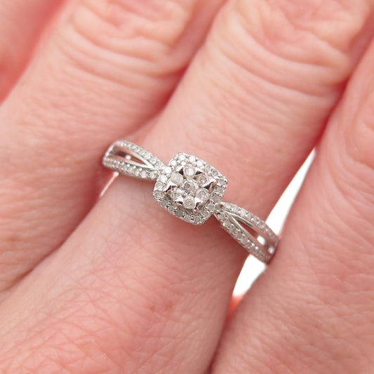 Sun 925 Sterling Silver Real Round-Cut Diamond Engagement Ring Size 7