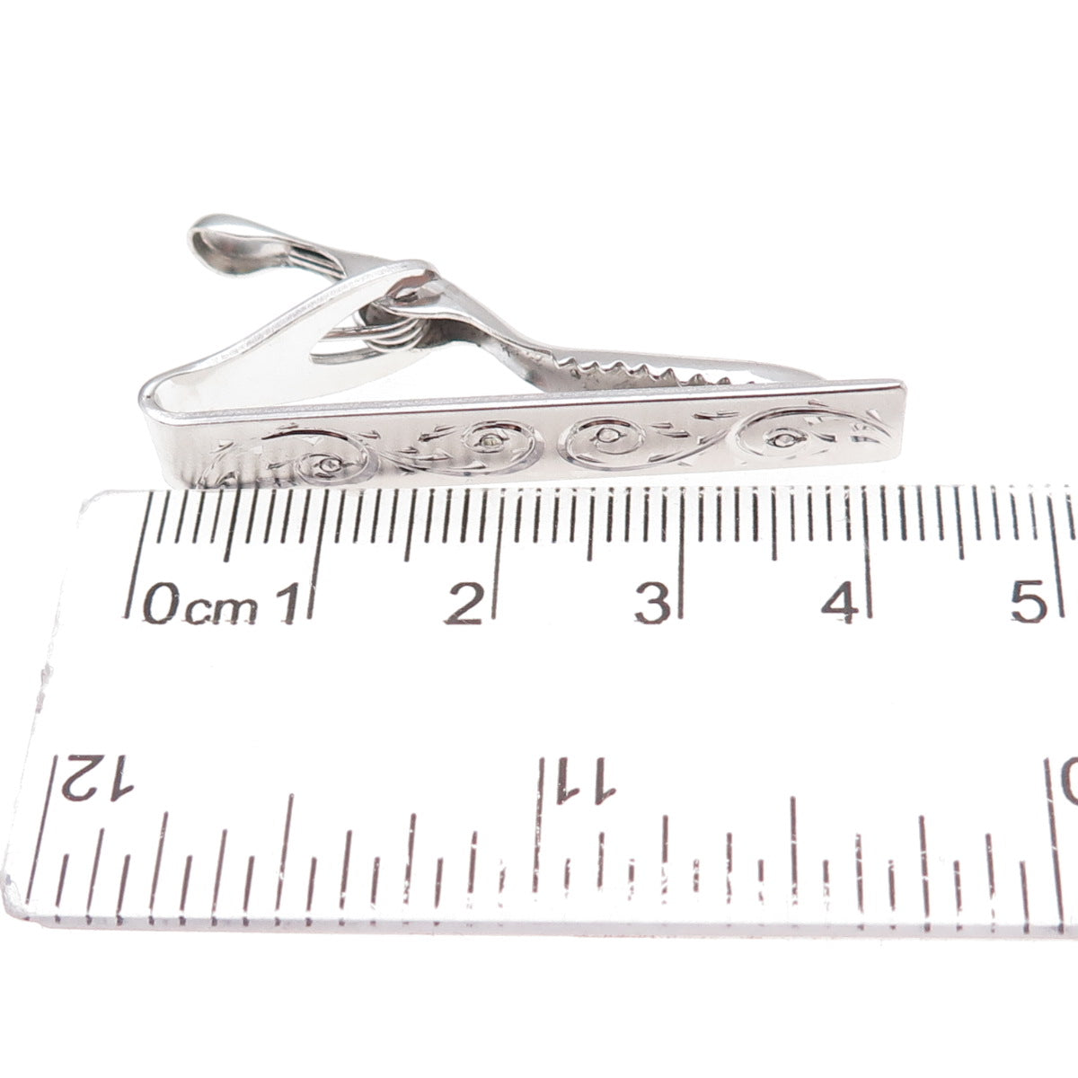 925 Sterling Silver Antique Art Deco Engraved Floral Scroll Tie Clip
