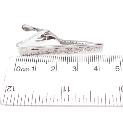 925 Sterling Silver Antique Art Deco Engraved Floral Scroll Tie Clip