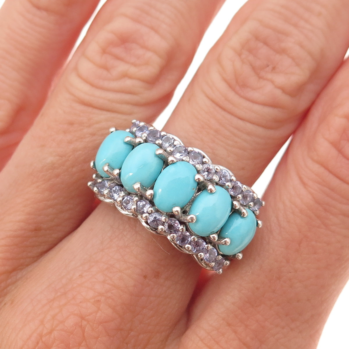 Chuck Clemency 925 Sterling Silver Real Turquoise & Tanzanite Ring Size 8.25