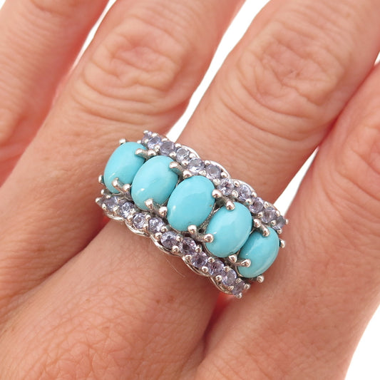 Chuck Clemency 925 Sterling Silver Real Turquoise & Tanzanite Ring Size 8.25