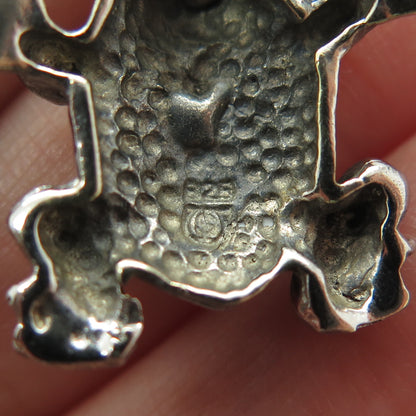 925 Sterling Silver Vintage Real Opal Inlay Frog For Good Luck Oxidized Pendant