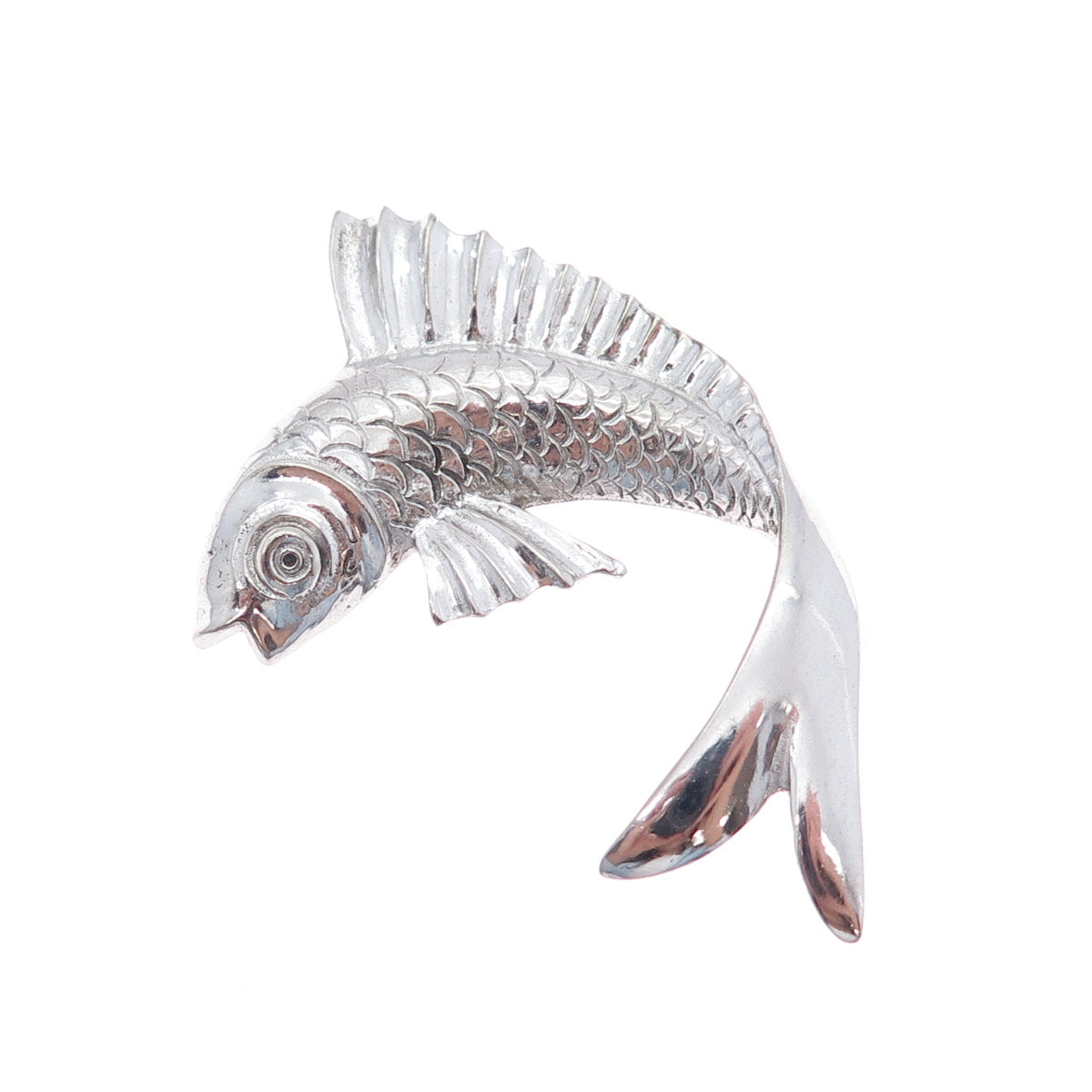925 Sterling Silver Vintage Fish Oxidized Pin Brooch
