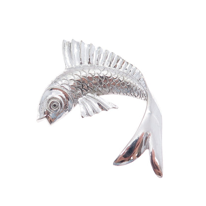 925 Sterling Silver Vintage Fish Oxidized Pin Brooch