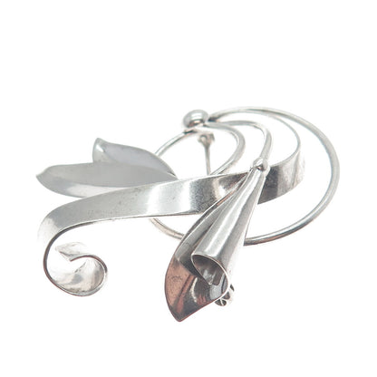 BINDER BROS 925 Sterling Silver Vintage Cala Lily Floral Leaf Pin Brooch