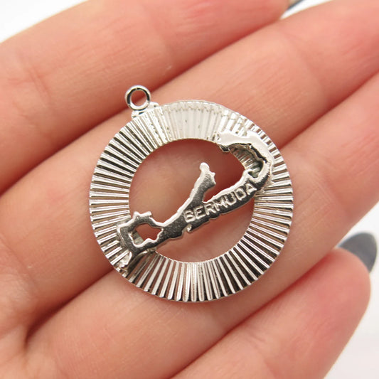 925 Sterling Silver Vintage "Bermuda" Map Charm Pendant