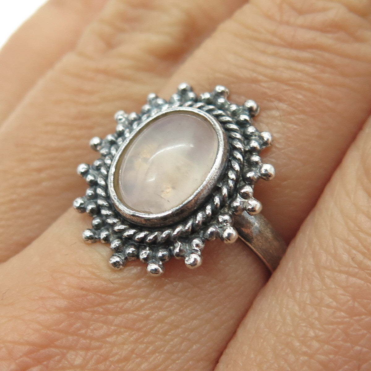 CHARLES WINSTON 925 Sterling Silver Vintage Real Rose Quartz Ethnic Ring Size 7