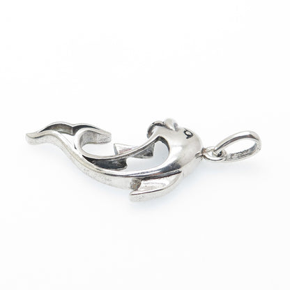 925 Sterling Silver Vintage Dolphin Oxidized Charm Pendant