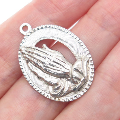 925 Sterling Silver Vintage M&M Prayer Hands Religious Charm Pendant