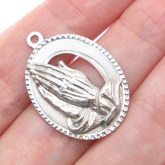 925 Sterling Silver Vintage M&M Prayer Hands Religious Charm Pendant