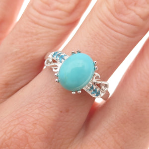 925 Sterling Silver Real Sleeping Beauty Turquoise & Apatite Ring Size 8