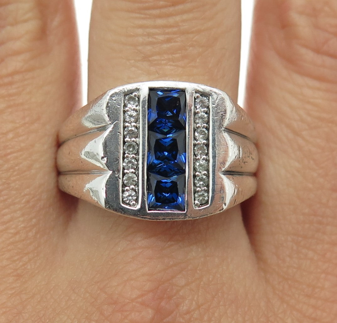 925 Sterling Silver Princess-Cut Lab-Created Sapphire White Topaz Ring Size 10.5