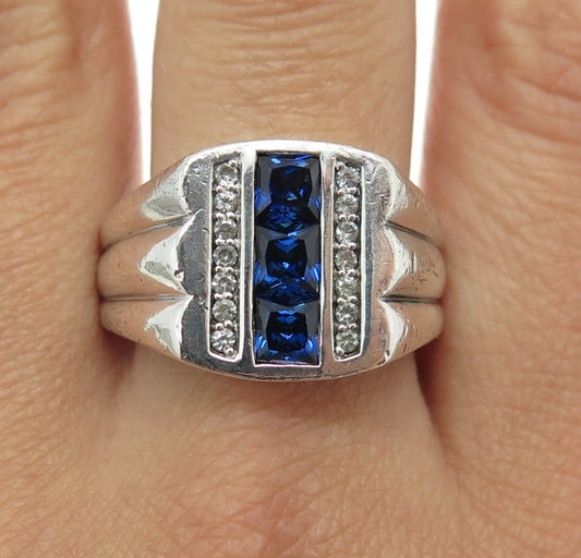 925 Sterling Silver Princess-Cut Lab-Created Sapphire White Topaz Ring Size 10.5