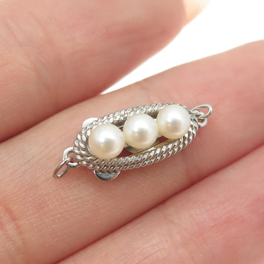 925 Sterling Silver Antique Japan Real Akoya Pearl Bracelet Necklace Lock Clasp