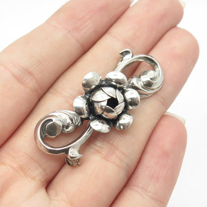 925 Sterling Silver Vintage BEAU Rose Floral Repousse Pin Brooch