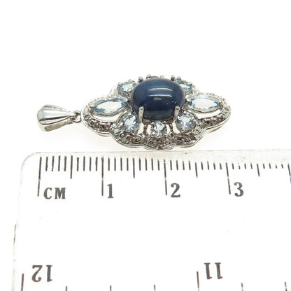 CHUCK CLEMENCY Sterling Silver Real Diamond Accent Sapphire & Blue Topaz Pendant