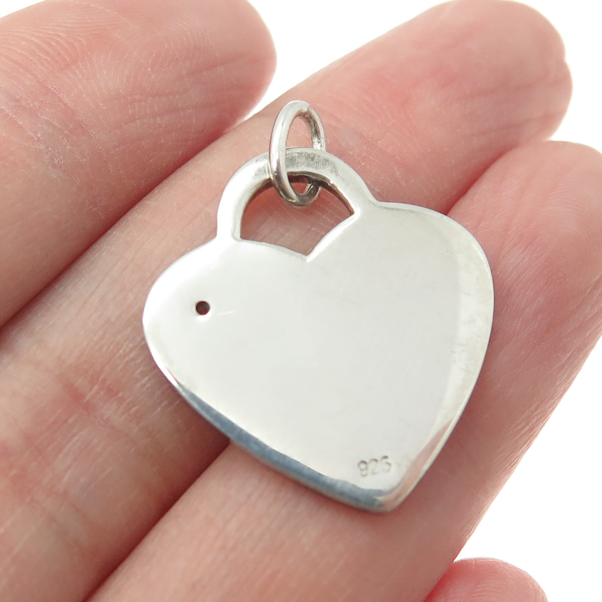 925 Sterling Silver Vintage Round-Cut Shaped C Z Heart Tag Pendant