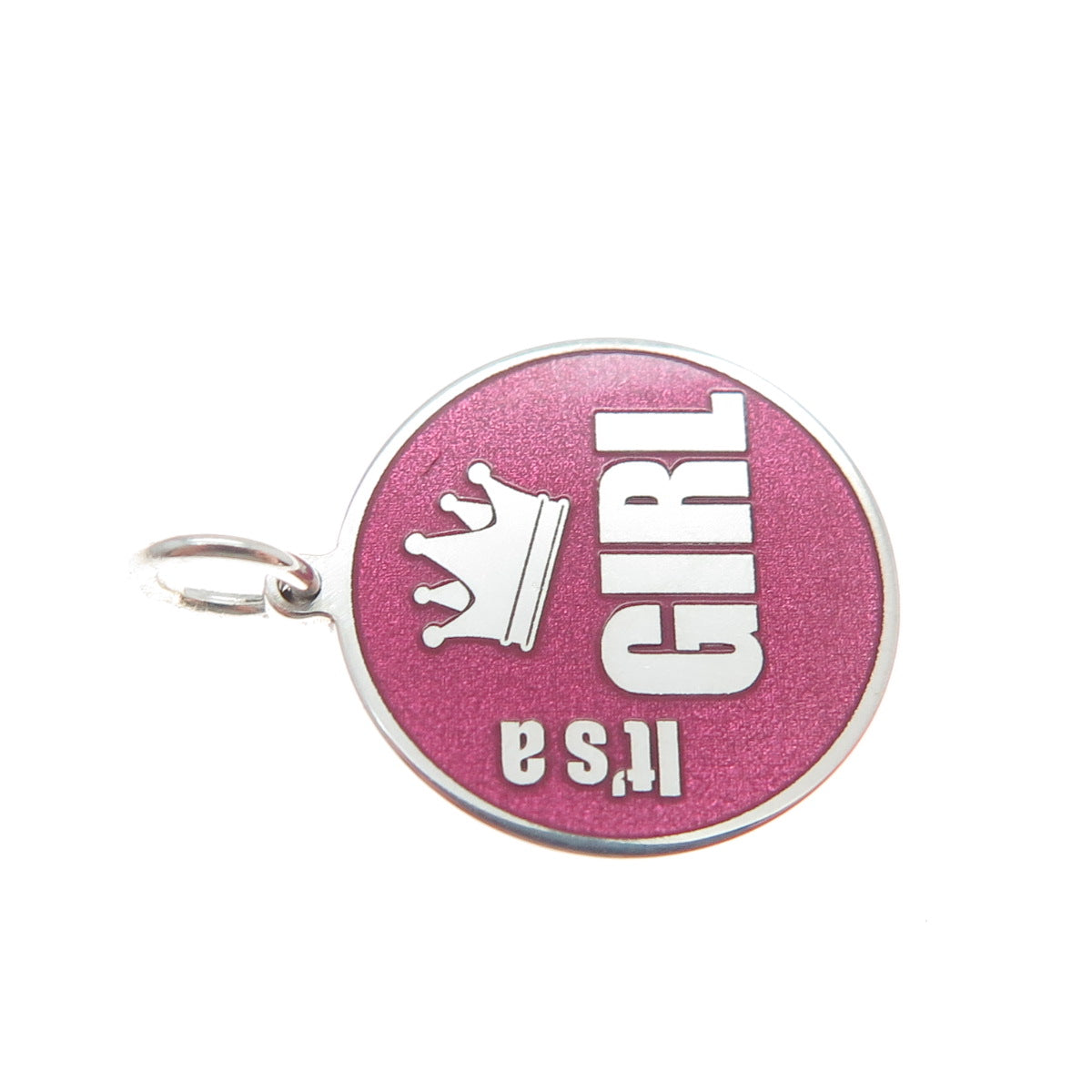 925 Sterling Silver Purple Pink Enamel It's A Girl Crown Minimalist Pendant