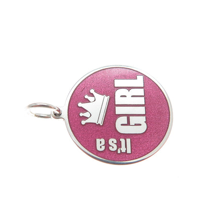 925 Sterling Silver Purple Pink Enamel It's A Girl Crown Minimalist Pendant