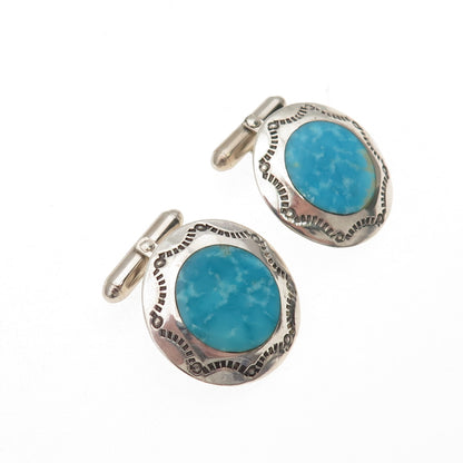 Old Pawn 925 Sterling Silver Vintage Southwestern Turquoise Tribal Cufflinks