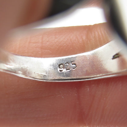 925 Sterling Silver Vintage Real Carnelian Modernist Oxidized Ring Size 6.25