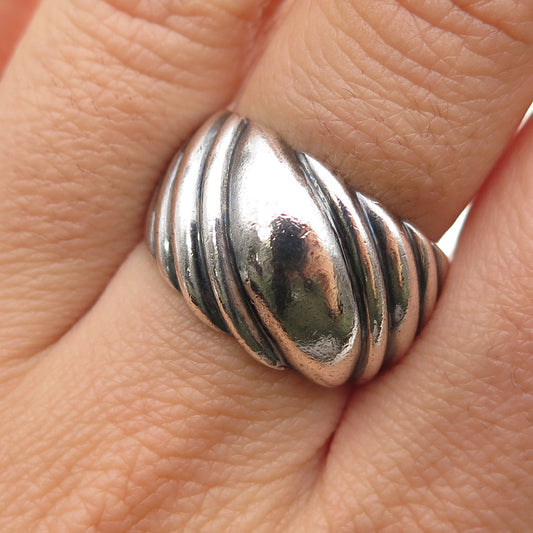 925 Sterling Silver Vintage Modernist Ribbed Oxidized Ring Size 7.25